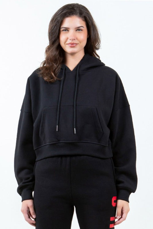 TEEK - Black Bold Chicago Long Sleeve Drawstring Cropped Hoodie TOPS TEEK Trend