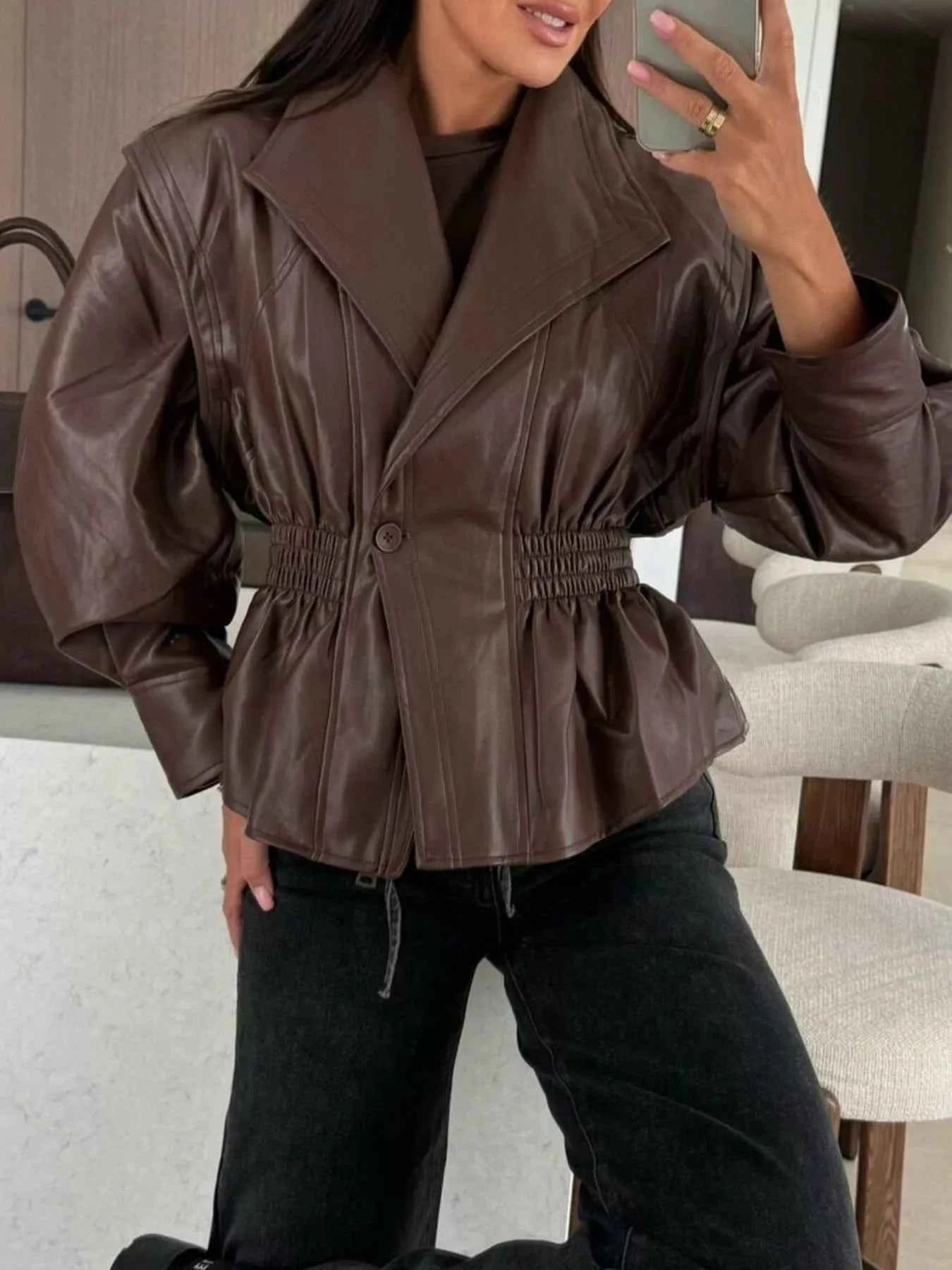 TEEK - Peplum Waist Leather Jacket JACKET TEEK Trend