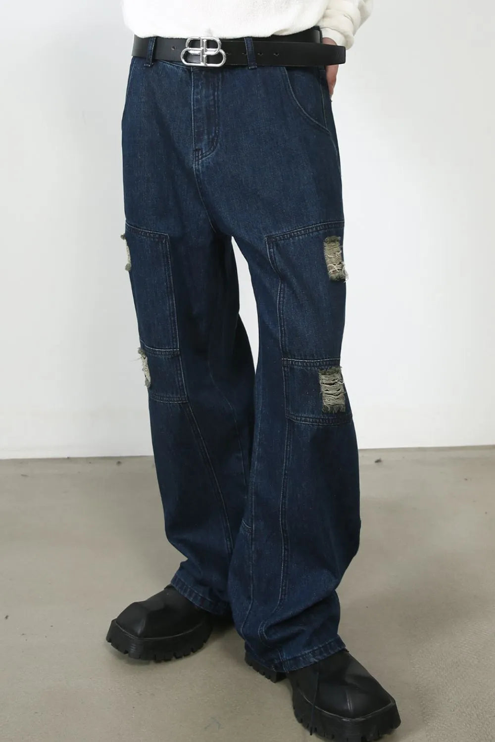 TEEK - Mens Dark Distressed Pocketed Jeans JEANS TEEK Trend