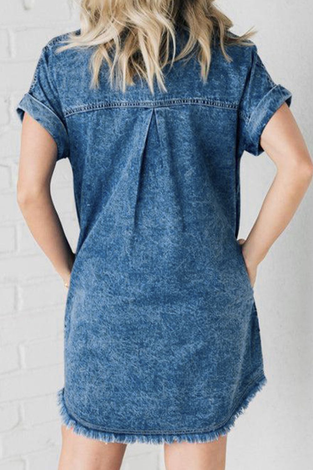 TEEK - Raw Hem Pocketed Cap Sleeve Medium Wash Denim Dress DRESS TEEK Trend