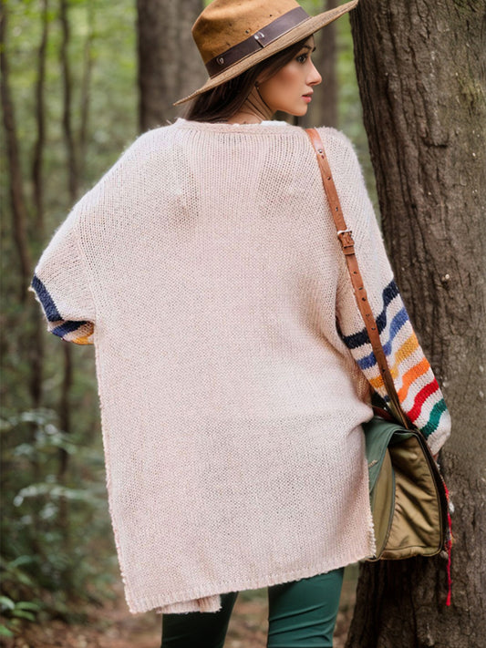 TEEK - Striped Open Front Long Sleeve Cardigan SWEATER TEEK Trend