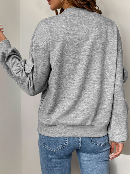 TEEK - Grey Bow Long Sleeve Sweatshirt TOPS TEEK Trend