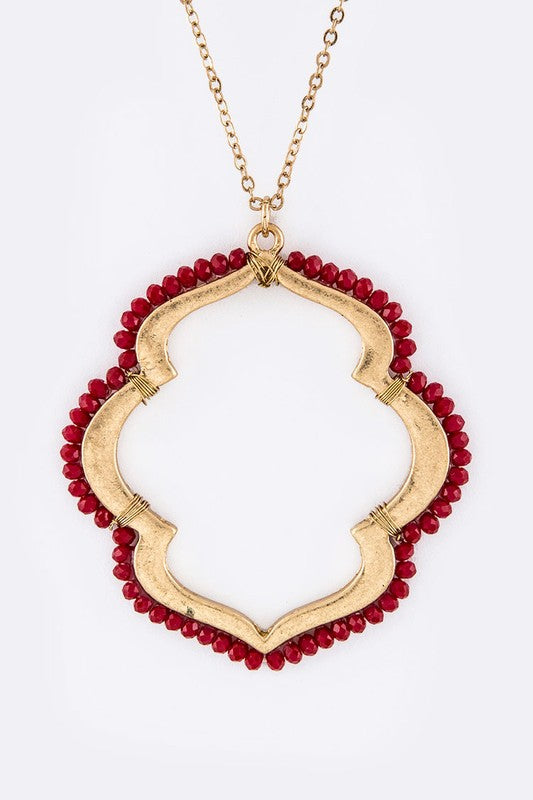 TEEK - Beaded Leaf Pendant Necklace JEWELRY TEEK FG Red