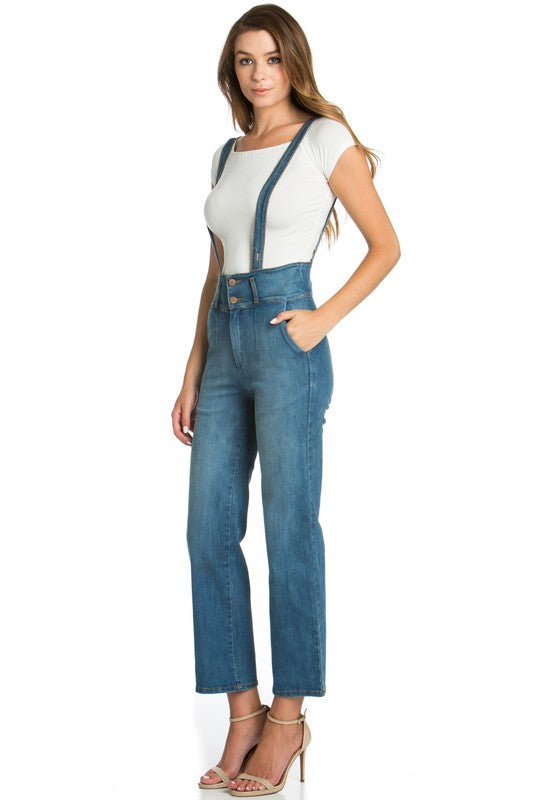 TEEK - High Waist Flare Denim Suspender Overalls OVERALLS TEEK FG