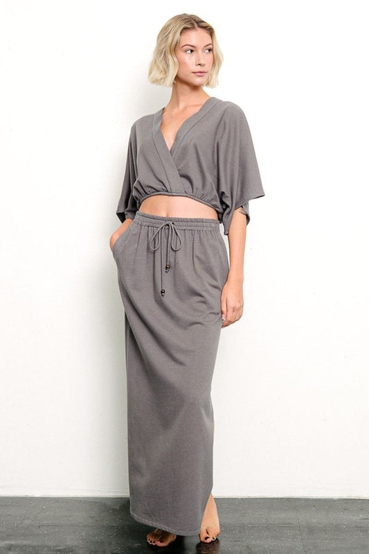 TEEK - BRUSHED DO GREY ORGANIC HEMP SIDE SLIT SKIRT SKIRT TEEK FG