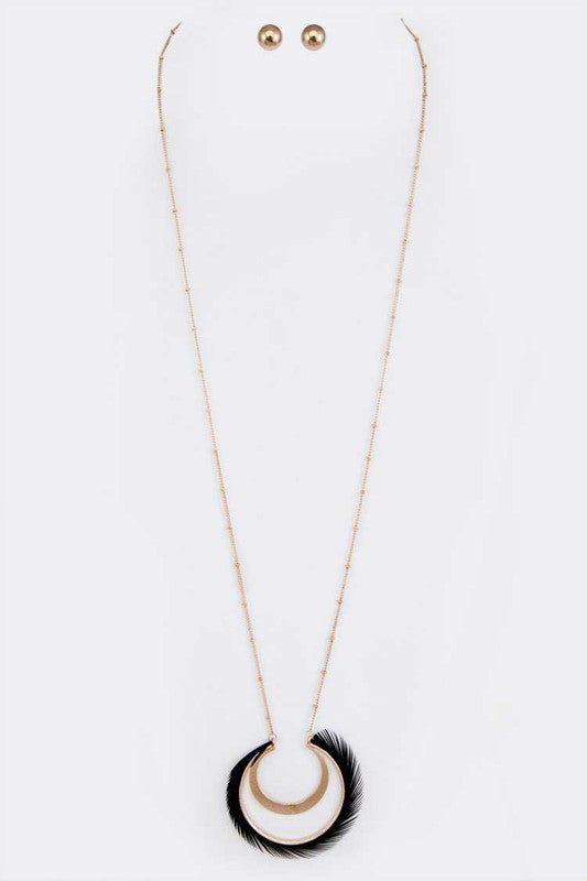 TEEK - Black Feather Circle Necklace Set JEWELRY TEEK FG