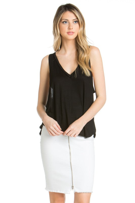 TEEK - Black High Low V-Neck Open Side Tank Top TOPS TEEK FG