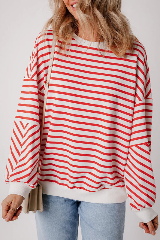 TEEK - Striped Dropped Shoulder Long Sleeve Sweatshirt TOPS TEEK Trend