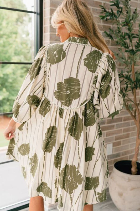 TEEK - Matcha Green Tie Neck Three-Quarter Sleeve Dress DRESS TEEK Trend