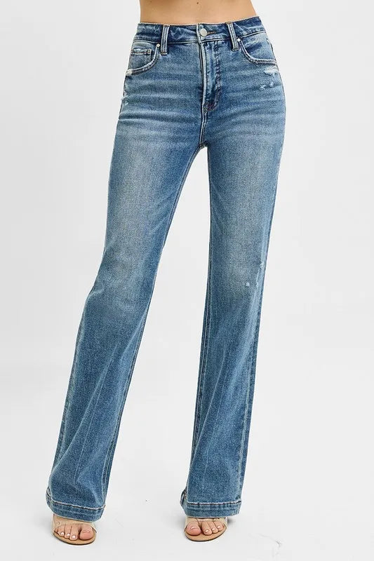 TEEK - Medium Wash Distressed Detail Bootcut Jeans JEANS TEEK Trend