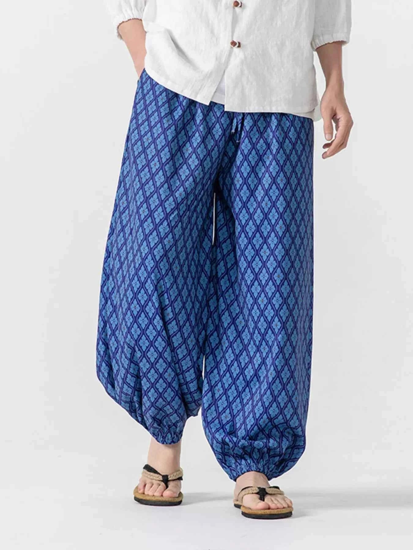 TEEK - Mens Plus Size Diamond Patterned Harem Pants PANTS TEEK Trend Blue M