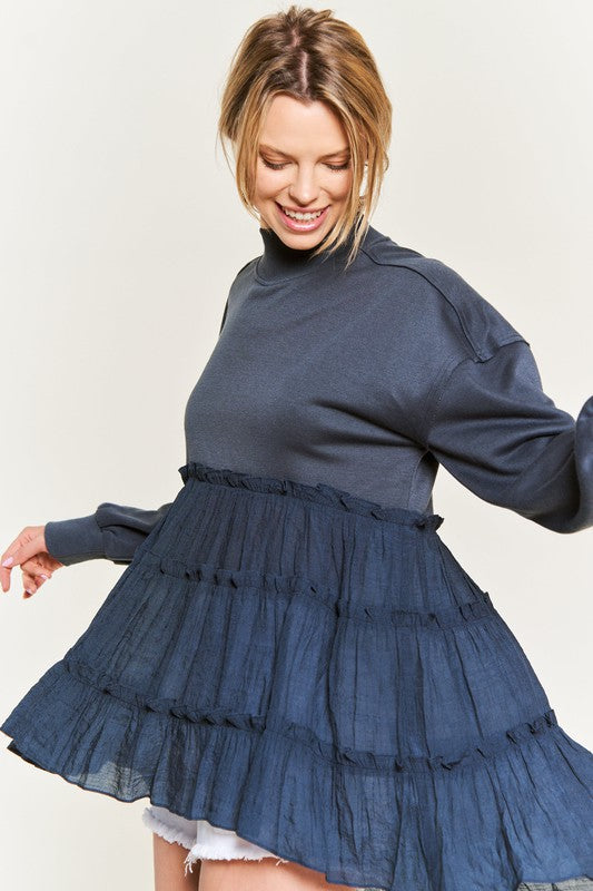 TEEK - PLUS SIZE CHARCOAL MOCK NECK TUNIC KNIT TOP TOPS TEEK FG