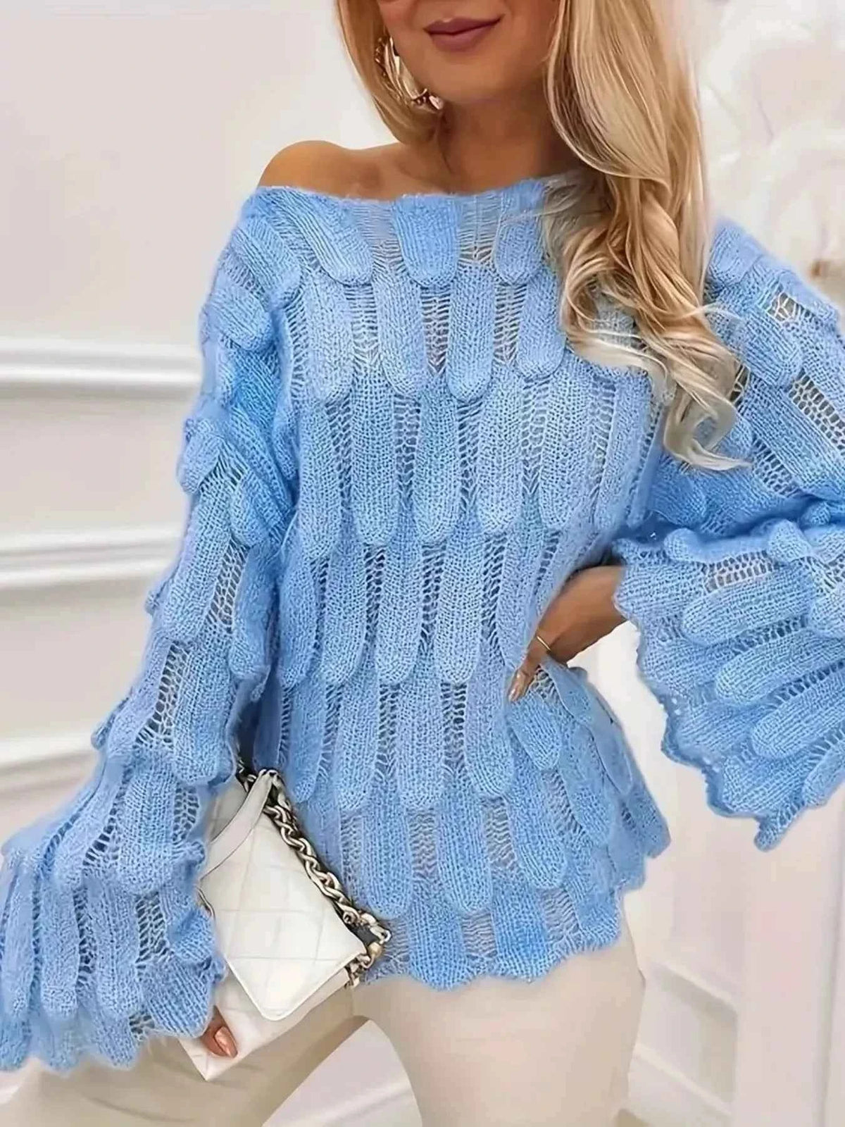 TEEK - Textured Knit Bell Sleeve Knit Top TOPS TEEK Trend