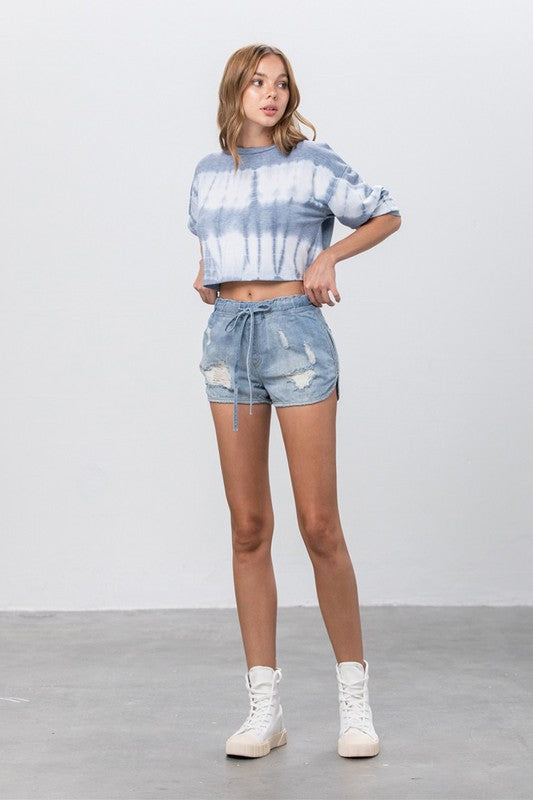 TEEK - Light Wash Drawstring Jogger Denim Shorts SHORTS TEEK FG