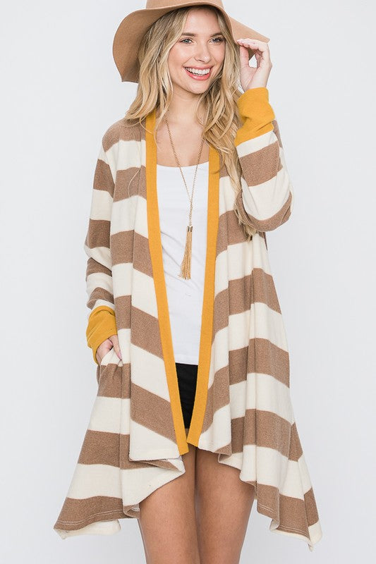 TEEK - Open Front Striped Draped Cardigan SWEATER TEEK FG
