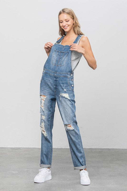 TEEK - MED WASH HEAVY BODY PREMIUM DESTROY OVERALLS OVERALLS TEEK FG
