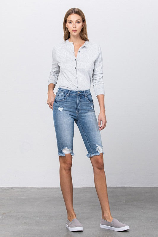 TEEK - LIGHT WASH HEAVY AND LONG FRONT DESTROY BERMUDA JEANS TEEK FG