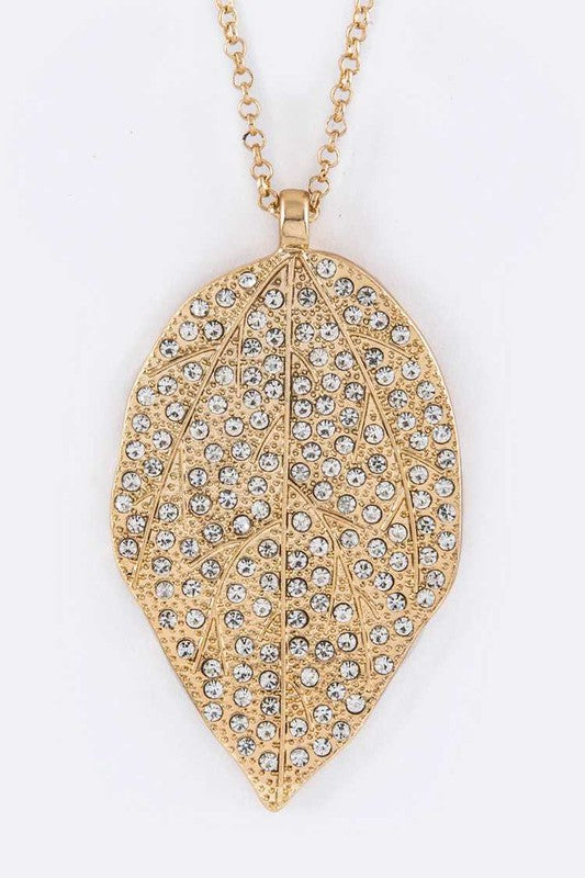 TEEK - Pave Crystals Leaf Pendant Necklace Set JEWELRY TEEK FG Gold  