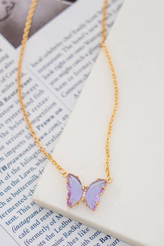 TEEK - GEM STONE BUTTERFLY NECKLACE JEWELRY TEEK FG Violet