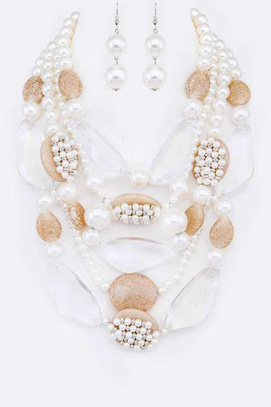 TEEK - Pebble Wood And Stone Layer Necklace Set JEWELRY TEEK FG White