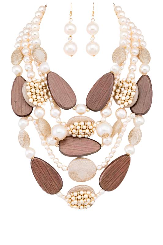 TEEK - Pebble Wood And Stone Layer Necklace Set JEWELRY TEEK FG Cream
