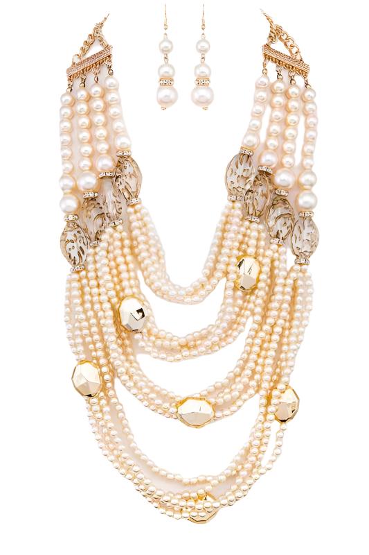TEEK - String Pearl Layer Statement Necklace Set JEWELRY TEEK FG Cream