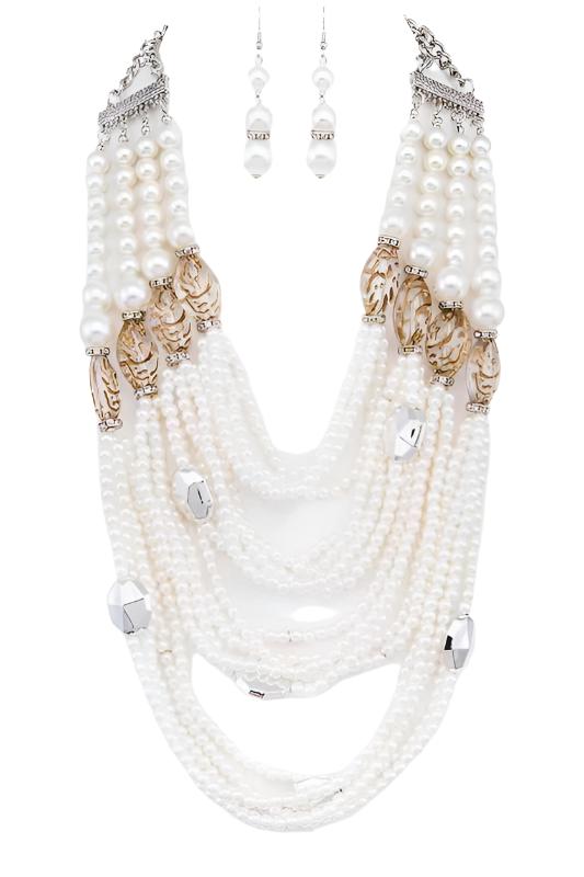 TEEK - String Pearl Layer Statement Necklace Set JEWELRY TEEK FG White