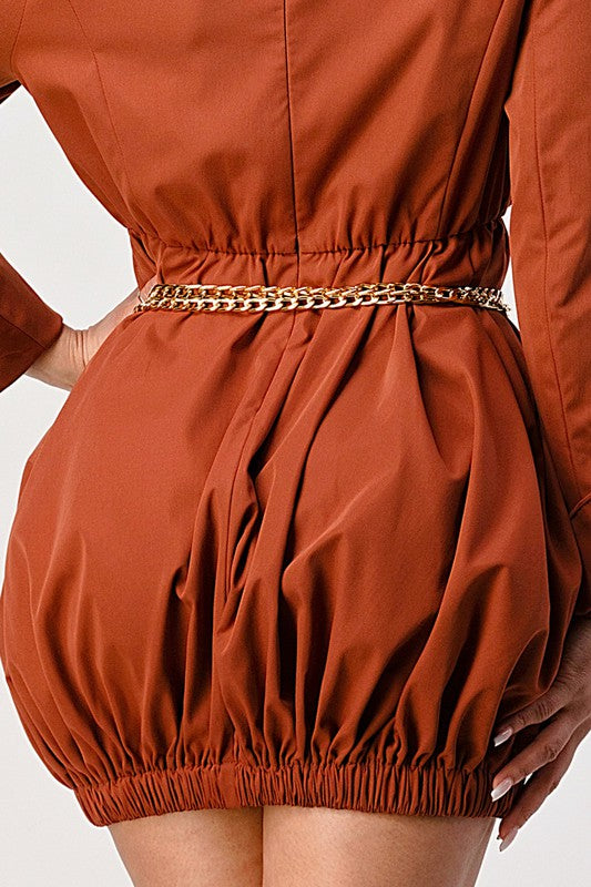 TEEK - Terracotta Trench Dress with Gold Chain Belt DRESS TEEK FG