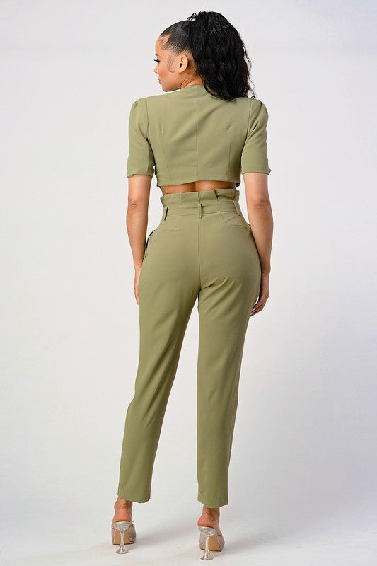 TEEK - OLIVE TWO PIECE PANT SET & BELT SET TEEK FG