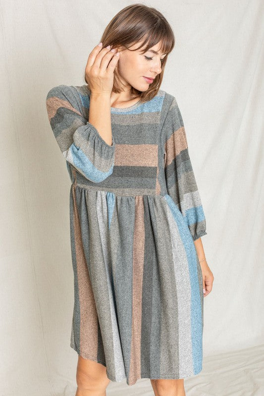 TEEK - Mix Stripe Balloon Sleeve Dress DRESS TEEK FG