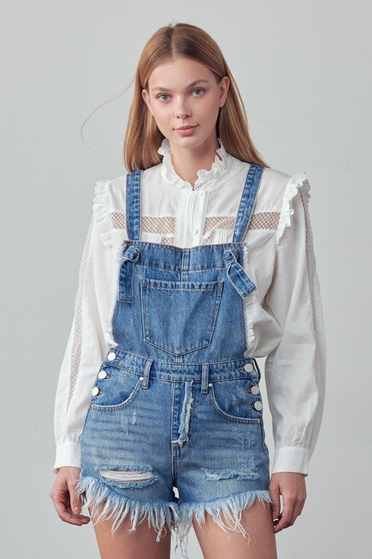 TEEK - Medium Wash Frayed Overall Romper OVERALLS TEEK FG