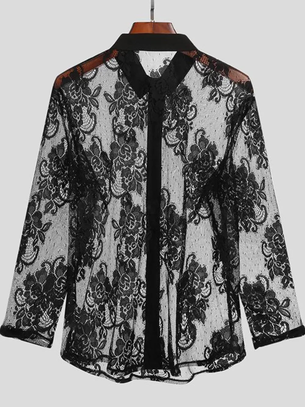 TEEK - Men's Black Lace Button Down Long Sleeve Shirt TOPS TEEK Trend