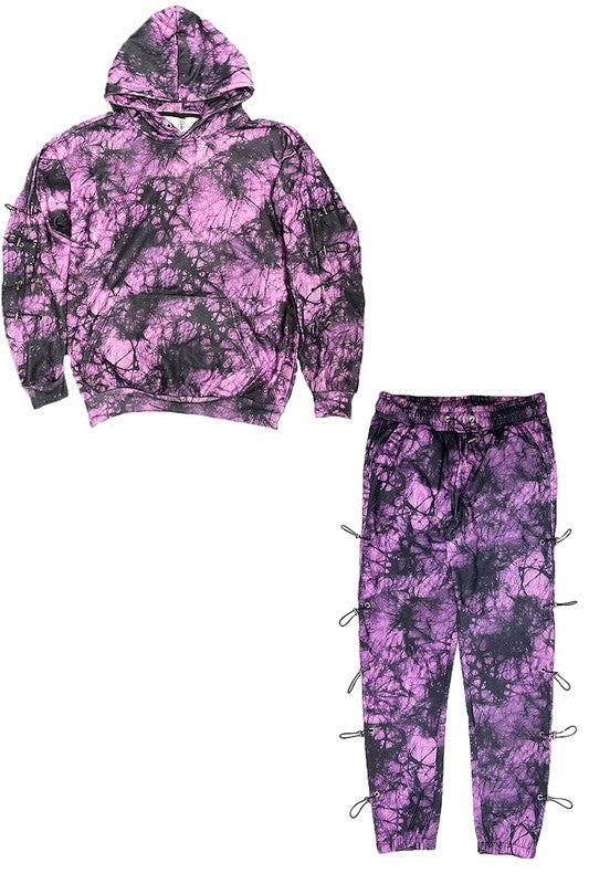 TEEK - MENS TYE DYE DRAWSTRINGS HOODIE AND SWEAT SET SET TEEK FG PURPLE S
