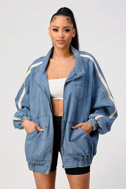 TEEK - Casual Loose Fit Denim Stripe Jacket JACKET TEEK FG