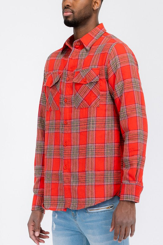 TEEK - LONG SLEEVE FLANNEL PLAID CHECKERED SHIRT TOPS TEEK FG