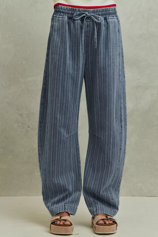 TEEK - Striped Denim Barrel Jeans Drawstring Waistband JEANS TEEK Trend