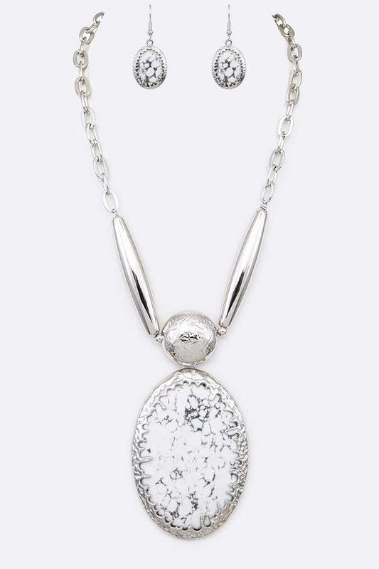 TEEK - Large Stone Pendant Necklace Set JEWELRY TEEK FG White