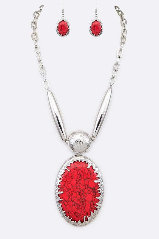 TEEK - Large Stone Pendant Necklace Set JEWELRY TEEK FG Red