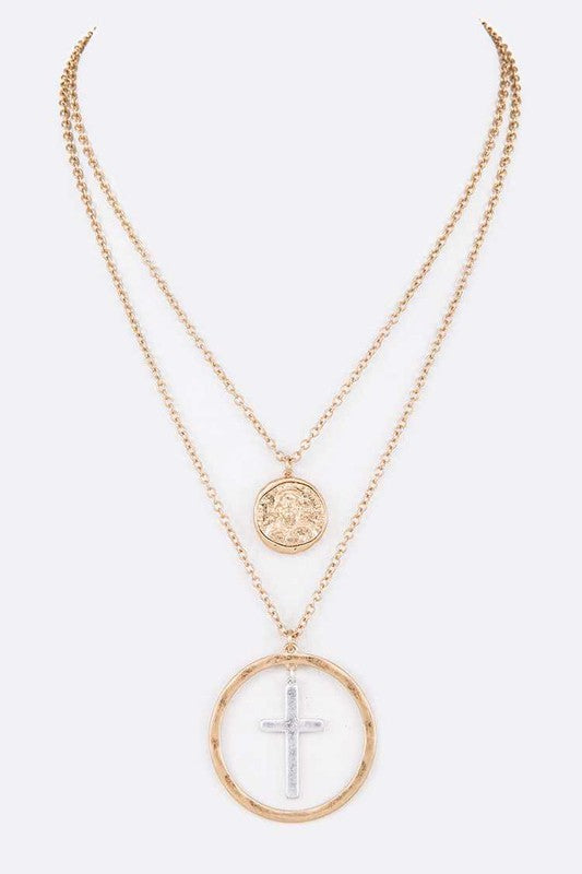 TEEK - Mix Tone Cross Coin Pendant Necklace JEWELRY TEEK FG