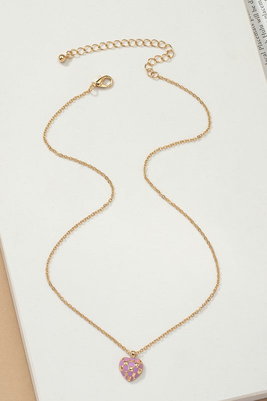 TEEK - Checker Heart Pendant Necklace JEWELRY TEEK FG Lavender