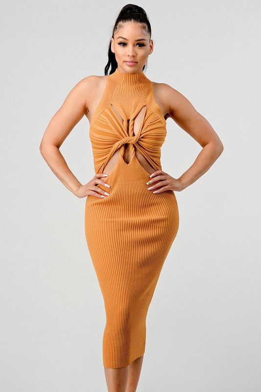 TEEK - Gold Romance Cutout Knit Bodycon Dress DRESS TEEK FG