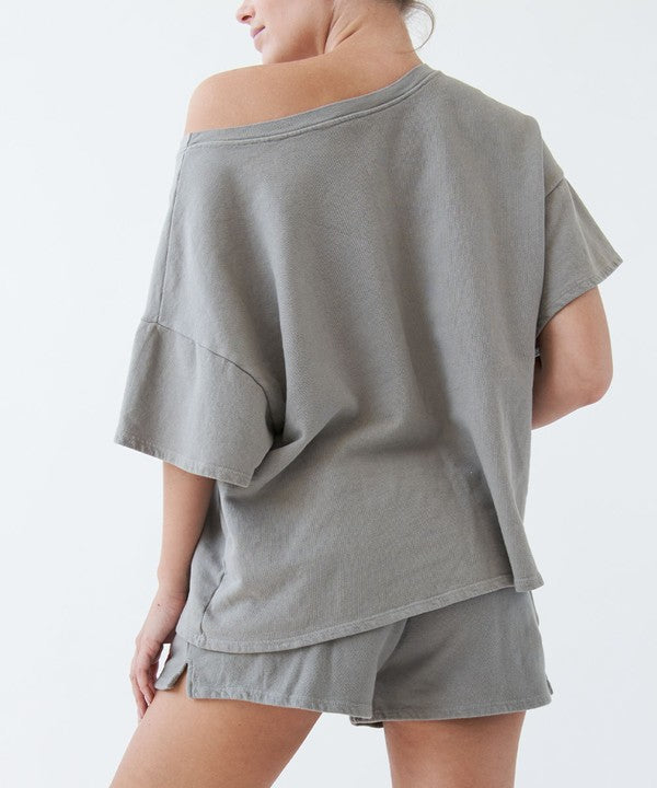 TEEK - GREY OLIVE DYE OVERSIZE TOP TOPS TEEK FG