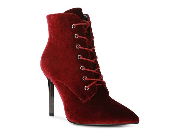 TEEK - Laced High Heeled Velvet Boots SHOES TEEK FG Burgundy 7 