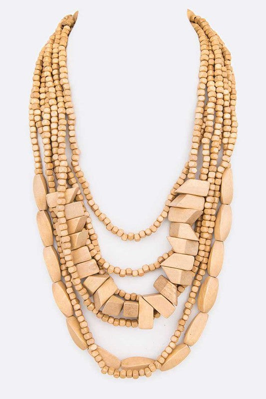 TEEK - Mix Wooden Beads Statement Layer Necklace JEWELRY TEEK FG Natural