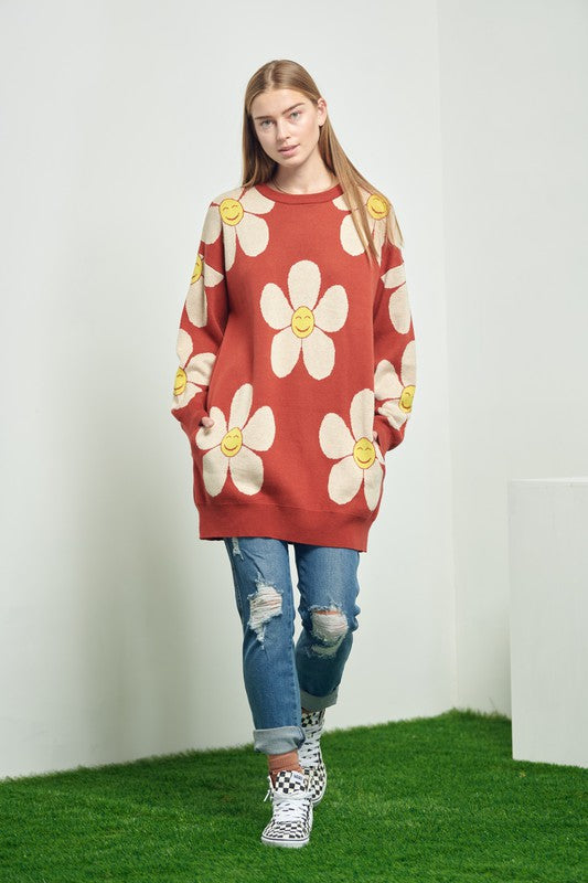 TEEK - HAPPY FACE FLORAL KNIT SWEATER SWEATER TEEK FG