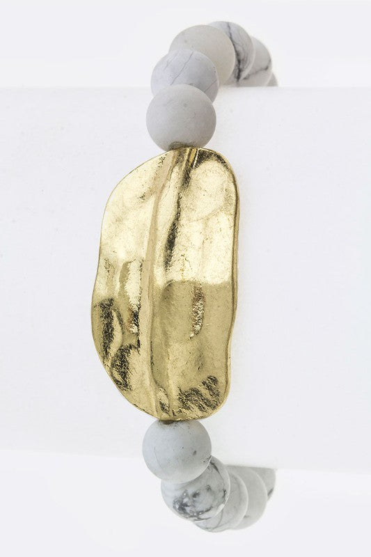 TEEK - Metal Plate Semi Precious Bead Stretch Bracelet JEWELRY TEEK FG White