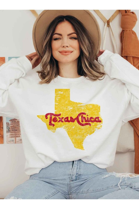 TEEK - TEXAS CHICA GRAPHIC PLUS SIZE SWEATSHIRT TOPS TEEK FG WHITE 1XL