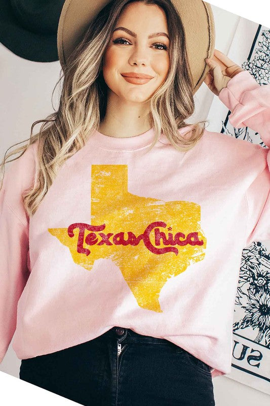 TEEK - TEXAS CHICA GRAPHIC PLUS SIZE SWEATSHIRT TOPS TEEK FG PINK 1XL