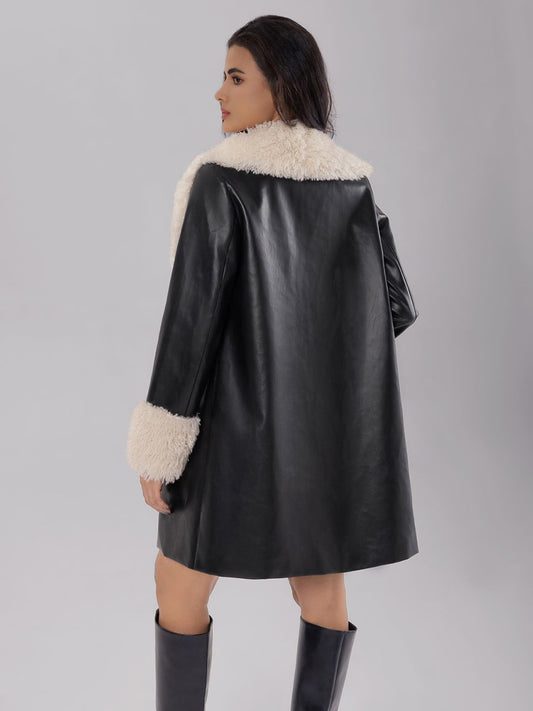 TEEK - Black Fuzzy Long Sleeve Longline Coat COAT TEEK Trend