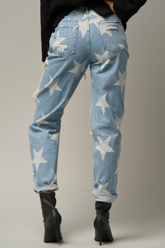 TEEK - LIGHT WASH STAR PRINT SLOUCH JEANS JEANS TEEK FG